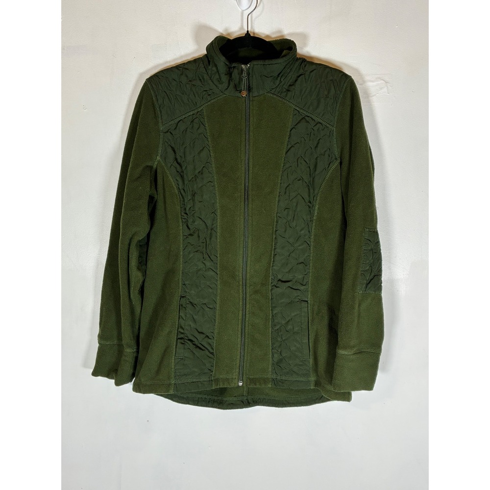 Style & Co Womens Small Olive Green Mixed Media Fleece Full Zip Jacket